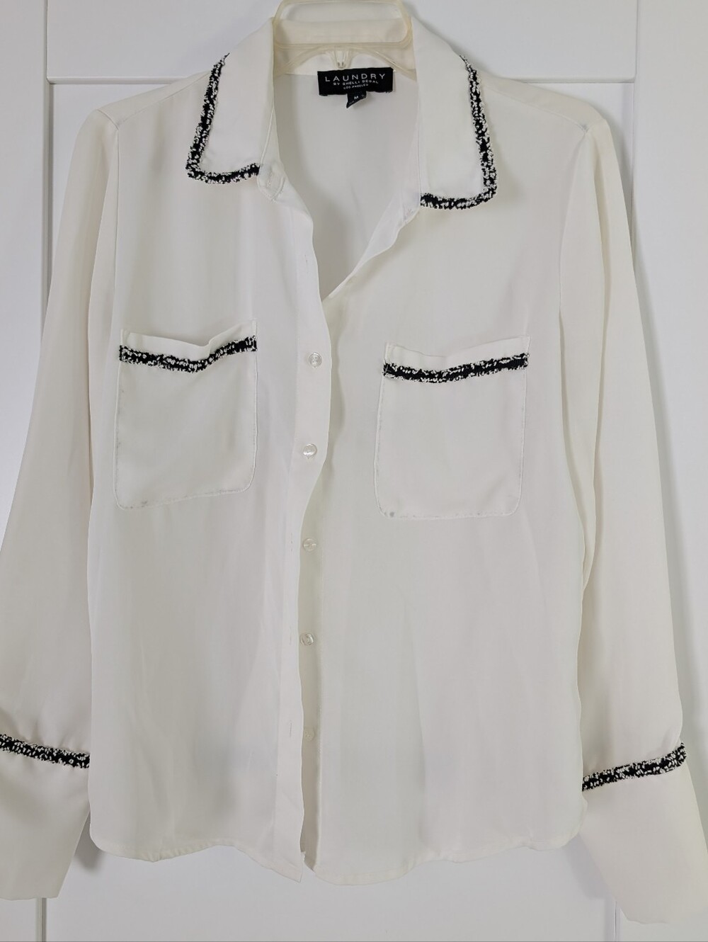 Laundry By Shelli Segal White Button-Down Blouse with Black Trim Sz M